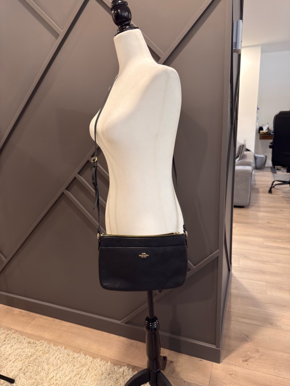 Coach Black Pebbled Crossbody with Gold Accents